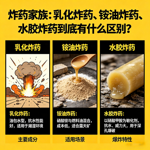 肃宁炸药家族：乳化炸药、铵油炸药、水胶炸药到底有什么区别？